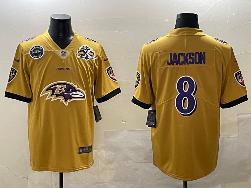 Men Baltimore Ravens #8 Jackson Yellow Nike Team Logo 2025 NFL Jersey style 4